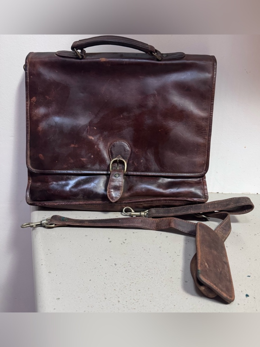 Bosboom Vintage Brown Leather Briefcase Satchel + Strap from Netherlands